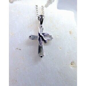 Sterling Silver Crystal Cross and Dove Pendant Necklace 18" Christian Gift